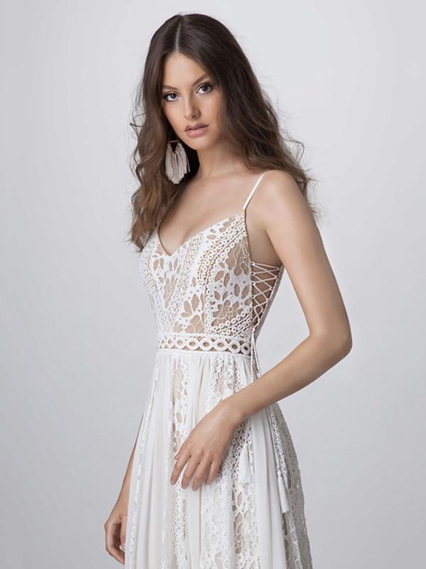 Spaghetti-neck Bandage V-back Evening Dress