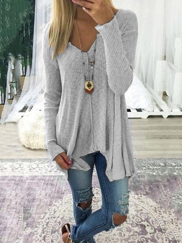 Loose Solid Color Long Sleeves Sweater Tops