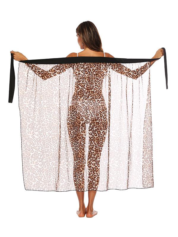 One Piece Irregular Leopard Chiffon Bandage Sunscreen Cover Up