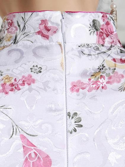 Traditional Chinese Short Dress with Floral Print