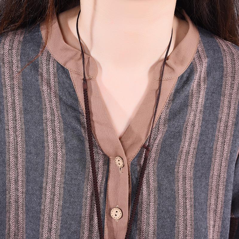 Buykud Retro Striped Folded Comfortable Loose Dress