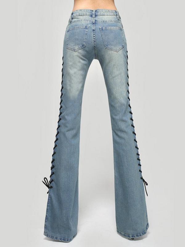 Fashion Bandage Slim Bell-bottoms Jean Pants Bottoms
