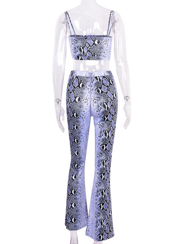 Snake Printed Front Zip Tanks Pants Suits