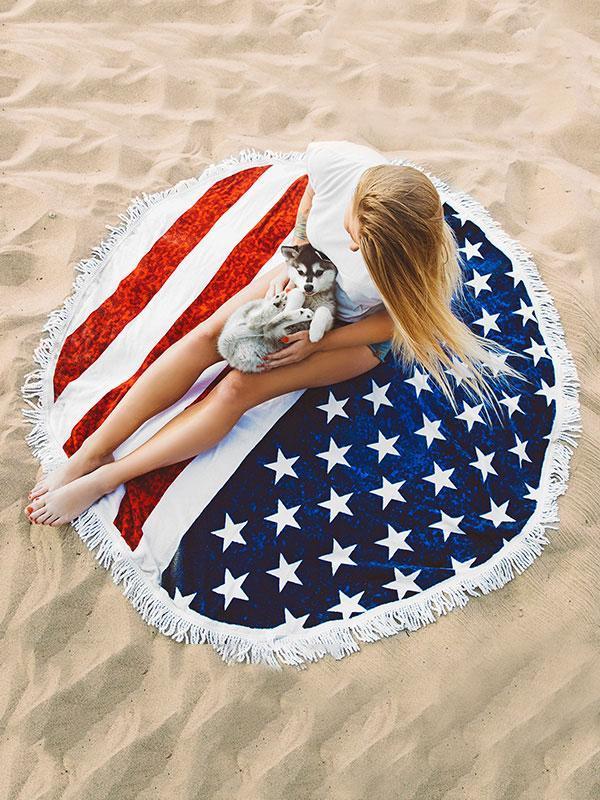 Bohemia Flag Pattern Tassels Round Beach Mat Yoga Mat