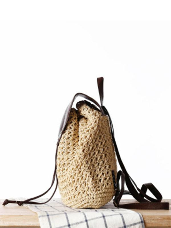 Hollow Straw Plaited Article Bohemia Backpack