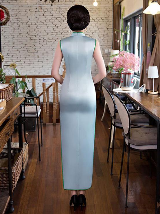 Flower Print Side Split Long Cheongsam