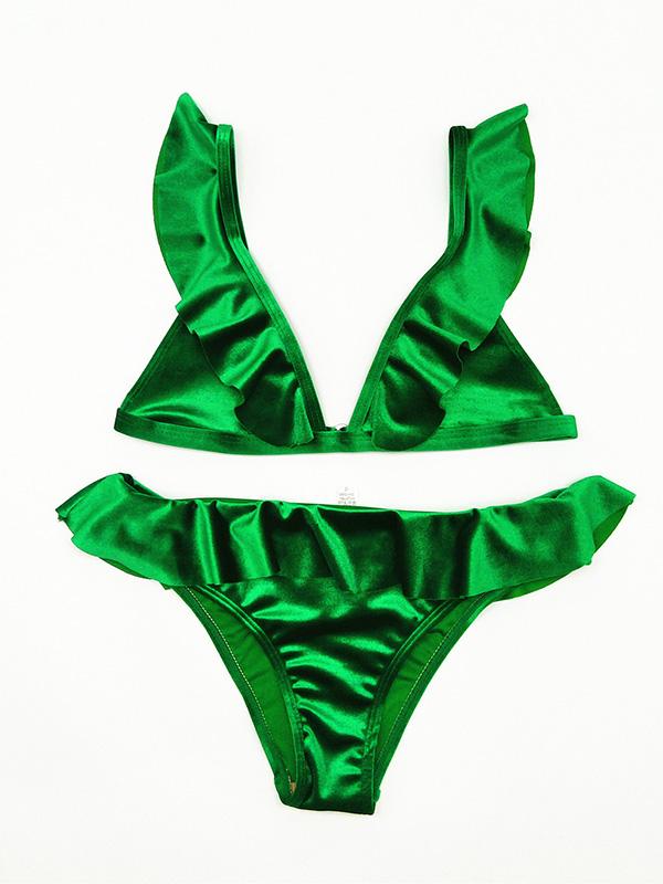 Flounce Sexy Solid Bikinis