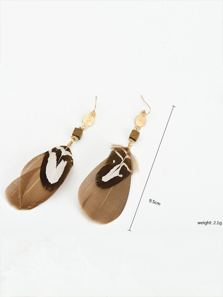 Bohemia Coffee Feather Earrings
