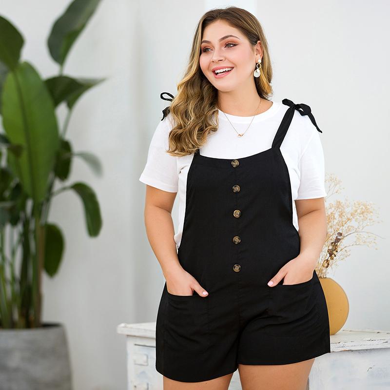 Plus Size Pockets Thin Wide Leg Overalls