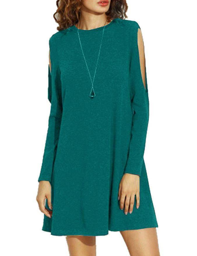 Solid Color Off shoulder long sleeve Mini Dress