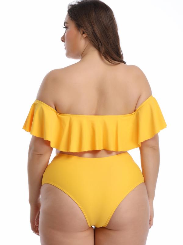 Plus Size Plain Ruffled Tankinis