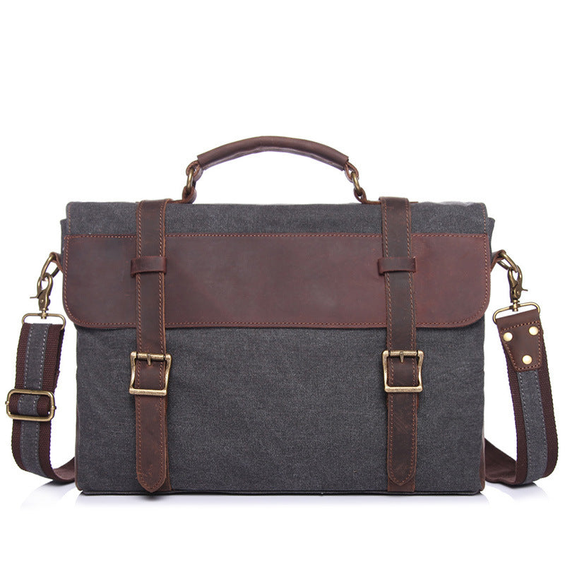 top layer crazy horse leather shoulder bag retro canvas bag