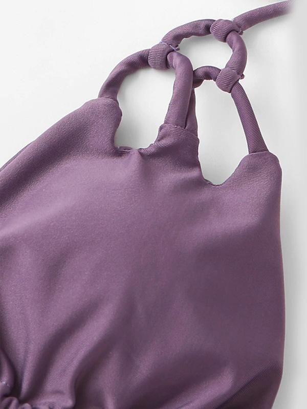 Triangle Plain Lace-up Bikinis Swimwear