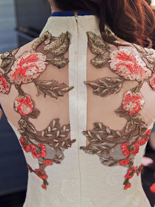 Chinese Oriental Style Laced White Evening Dress