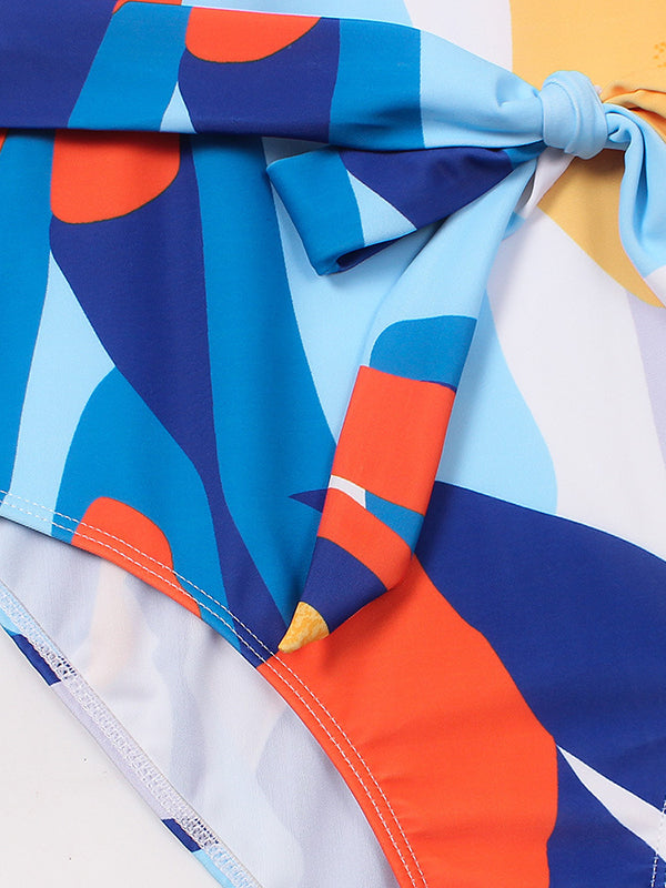 Printed Lace-Up One-Piece Swimsuit