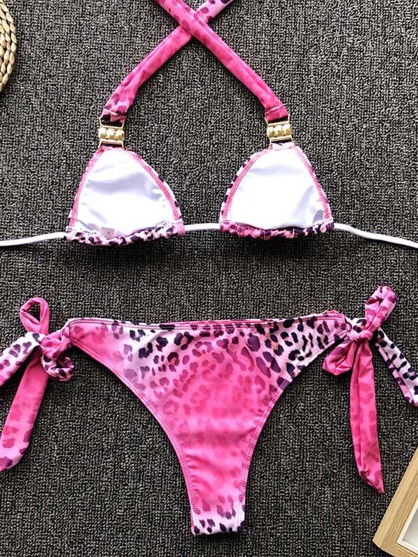 Lace Up Leopard Bikini Swimsuit