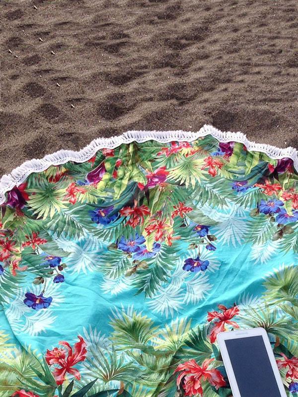 Bohemia Printed Plant Round Beach Mat Yoga Mat