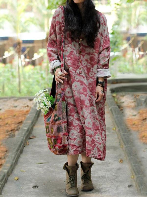 cotton linen casual loose fitting dress red /blue