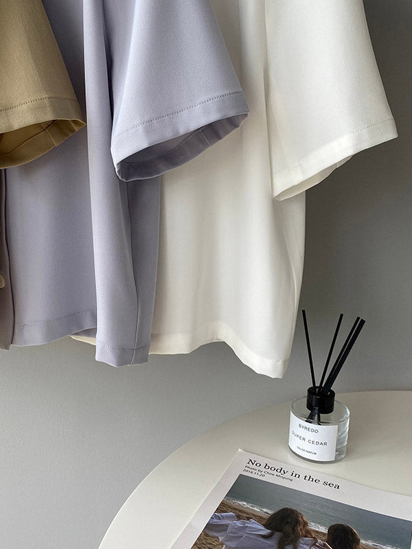 Urban Solid Color Notched Collar Short Sleeves Blouses& Blazer