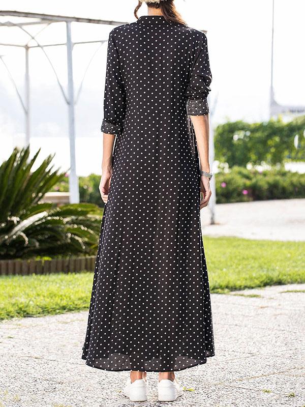 Polka-dot V-neck Long Sleeves Maxi Dress