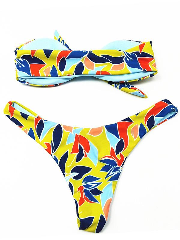 Sexy Bowknot Printed Bikinis Swimwear