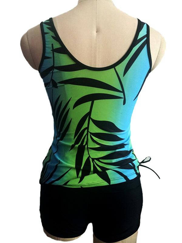 Vest Contrast Leaf Printed Tankini Swimsuit