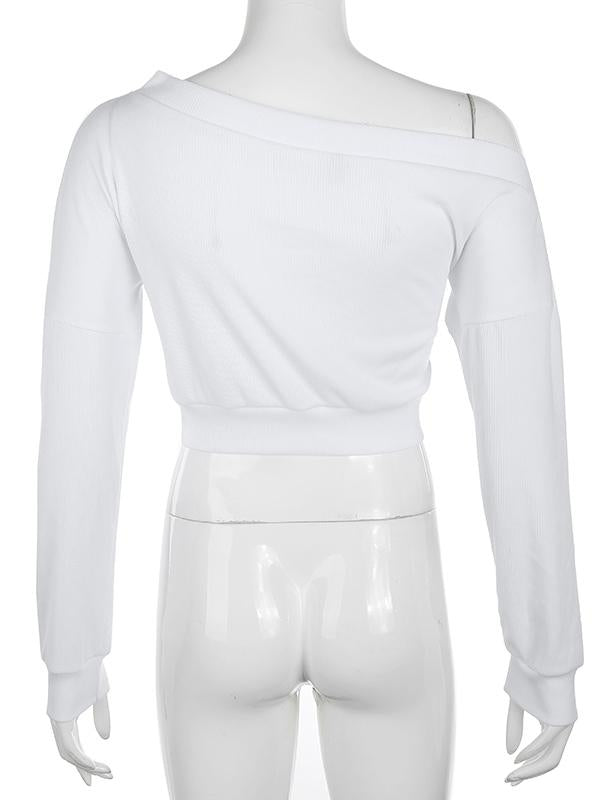 Casual Long Sleeves Solid Exposed Navel Sweat Shirts