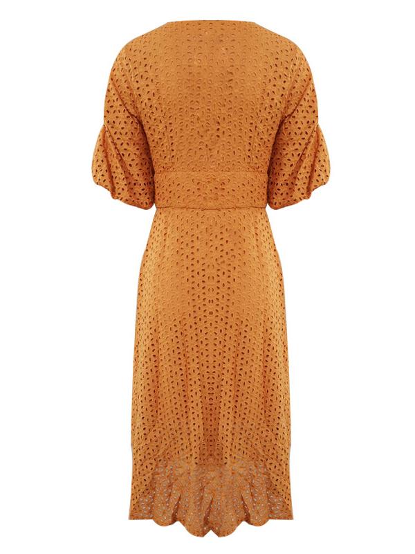 New Puff Sleeve High Waist Midi Dress