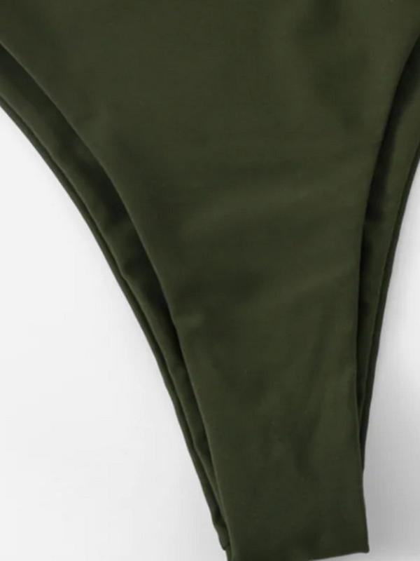 Solid Color Knotted Strapless Split Bikini Swimsuit