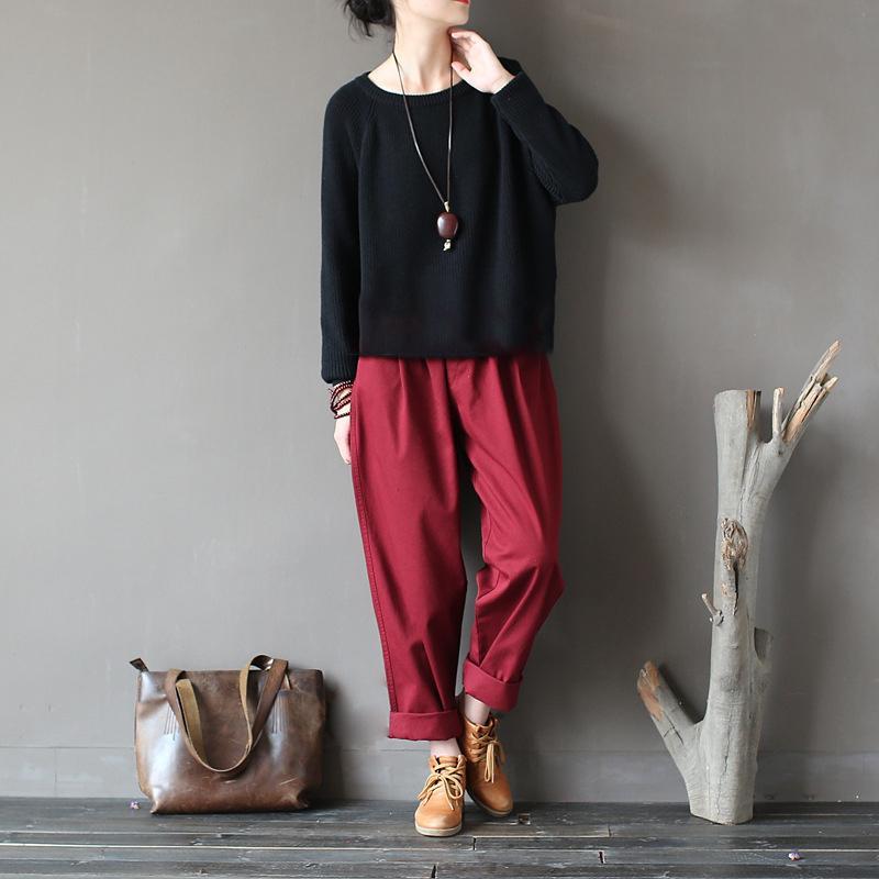 Autumn Basic Cotton Solid Loose Short Women Sweater