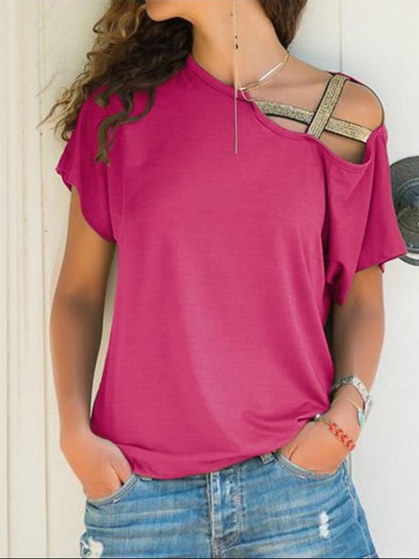 Casual Irregular Sloping Shoulder Short T-shirt