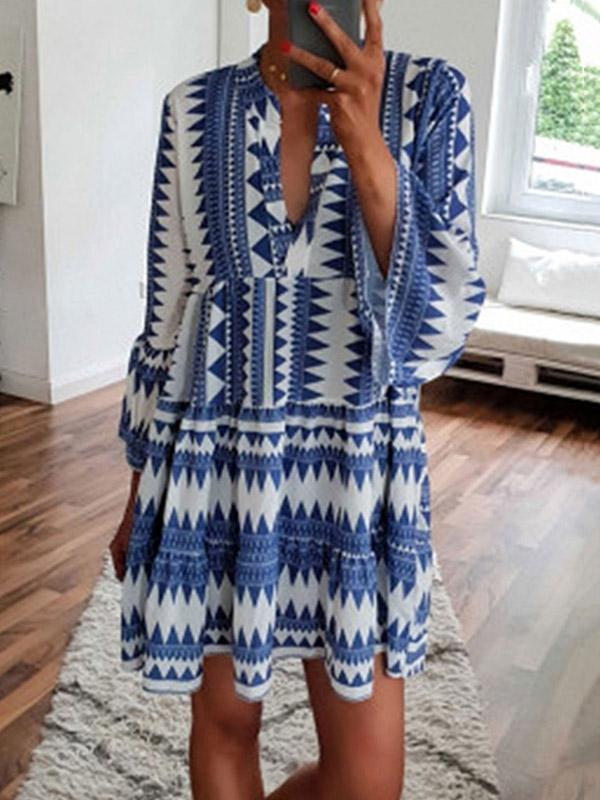 Long Sleeve Printed Mini Dress