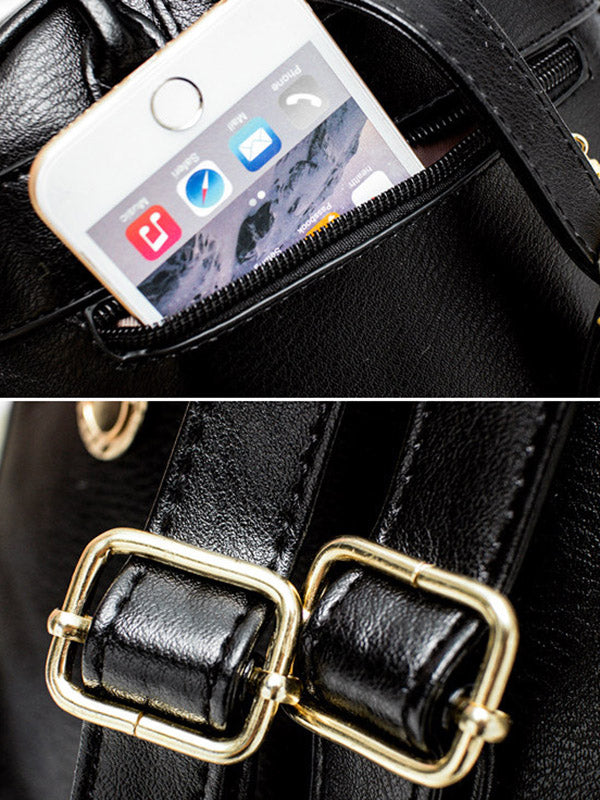 Original Solid Color Zipper PU Backpack