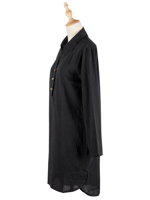 Casual Solid Color V-Neck Lapel Buttoned Half Sleeves Mini Dress