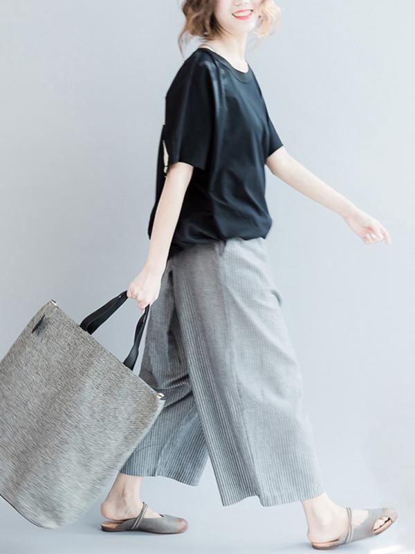 Loose Simple Gray Stripe Designed Pants