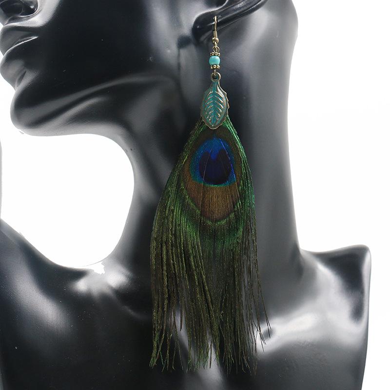 Feather earrings personality peacock hair tassel pendant retro earrings