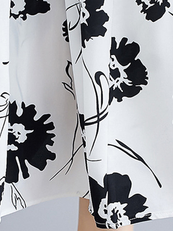 Artistic Retro Loose Floral Printed Pleated Midi Dress