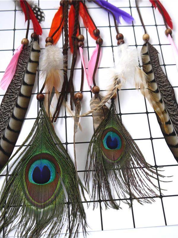 Indian Bohemia Tassels Feather Wooden Bead Headwear Accessories