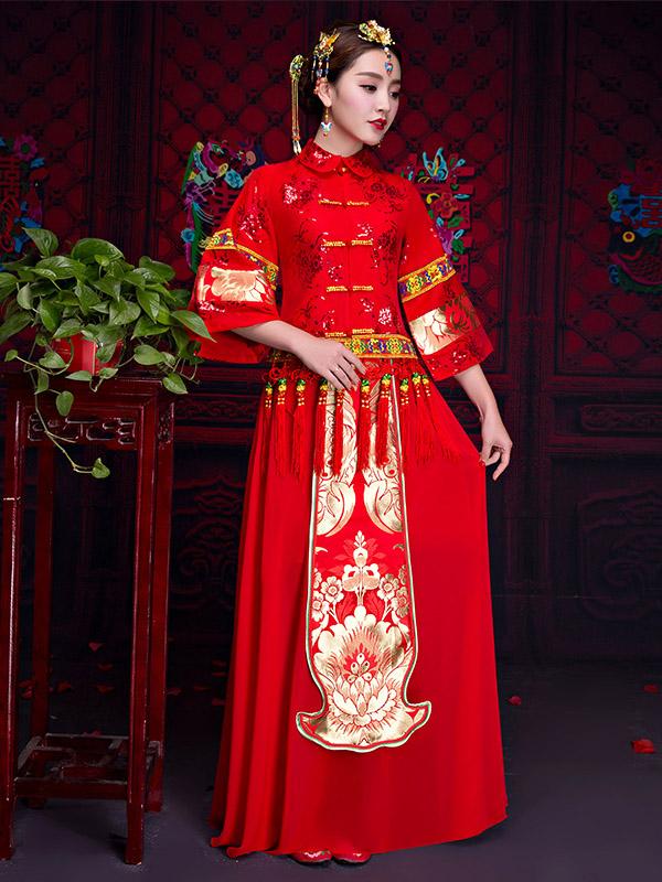 Summer Chiffon Embroidered Draping Lapel Xiuhe Suit Toast Suit Wedding Dress