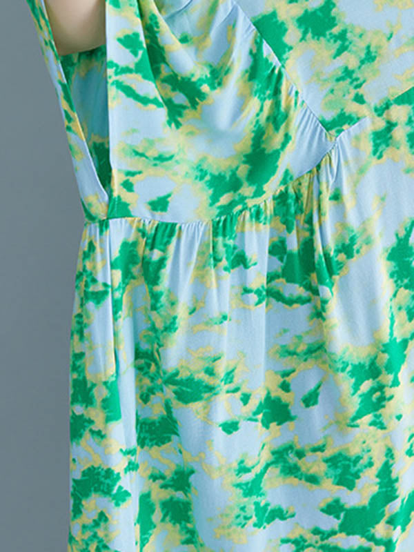Stylish Printed Round-Neck Batwing Sleeve Midi Dress