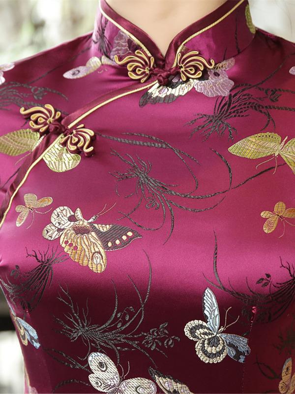 5 Colors Butterflies Print Long Cheongsam
