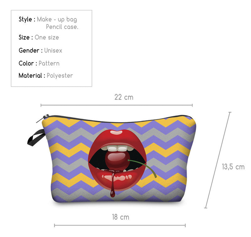 Sexy lips 3D printed makeup bag