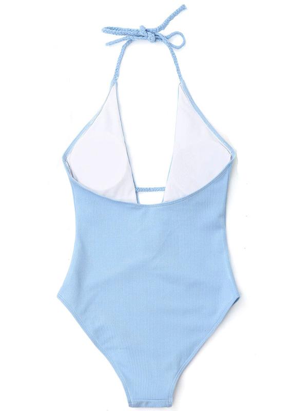 Solid Halterneck One-piece Swimwear