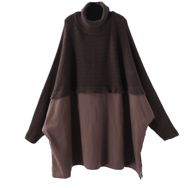 Buykud Batwing Sleeve Spliced Loose Warm Shirt