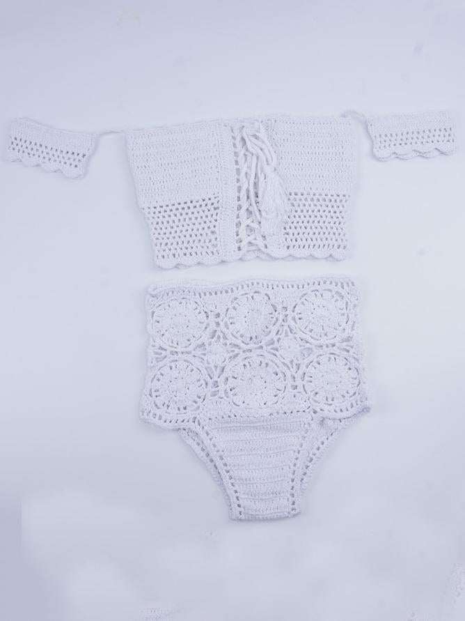 Sexy Two-Pieces Knitting Off Shoulder Bikini Swimwear