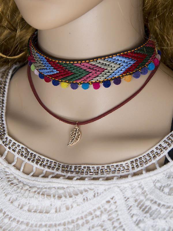 Hand Knitting Choker With Leaf Necklaces Accessories