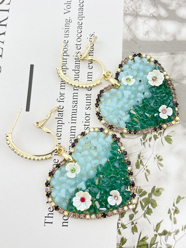Simple Rhinestone Heart Shape Green Earrings Accessories