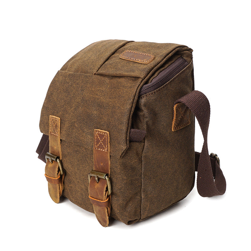 Crossbody waterproof canvas top layer cowhide retro canvas SLR camera bag