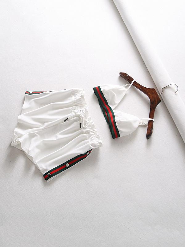 Spaghetti-neck Contrast Trim Bra And Shorts Sport Suits