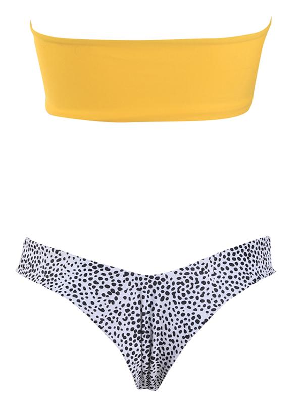 Strapless Top With Lwopard Panty Bikini Set